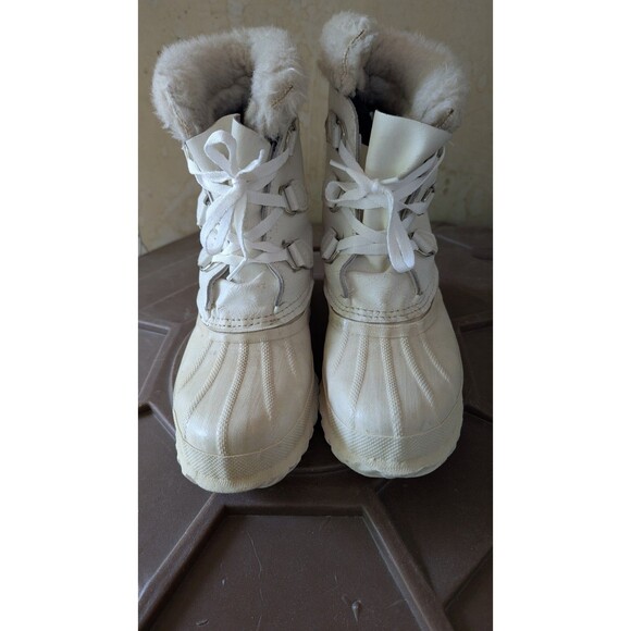 Sorel Manitou Women's White Faux Fur Lined Lace Up Snow Boots sz 7 wool liners - Picture 6 of 10